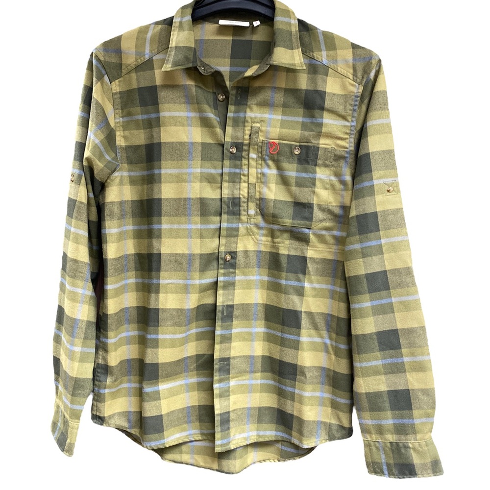 Fjällräven Plaid Fjällglim Stretch Shirt Button Long Sleeve Olive/Tan Medium